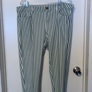Green and white striped sweater pants